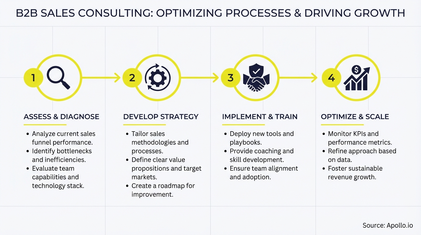 Infographic summarizing key sales strategy with actionable steps
