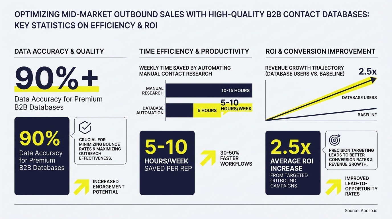 Infographic details B2B database benefits for sales efficiency and ROI.