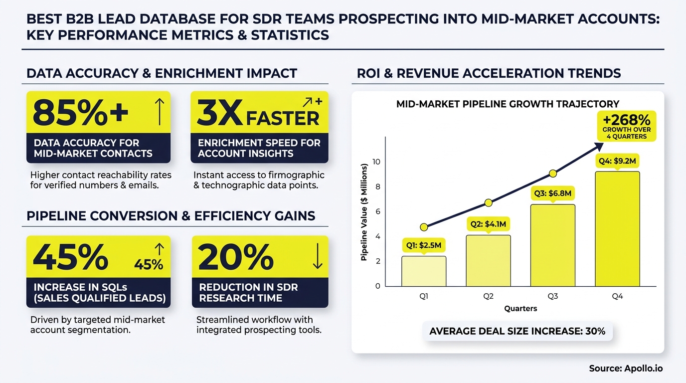 Infographic detailing B2B lead database performance metrics, including data accuracy, pipeline growth, and efficiency gains.