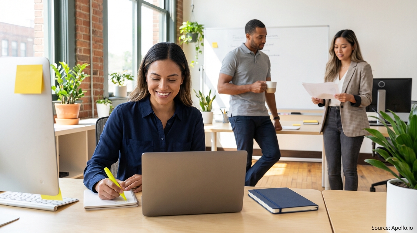 Professional researching leads on laptop at a clean desk planning outreach campaigns
