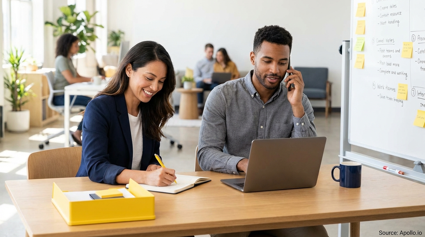 Professional researching leads on laptop at a clean desk planning outreach campaigns