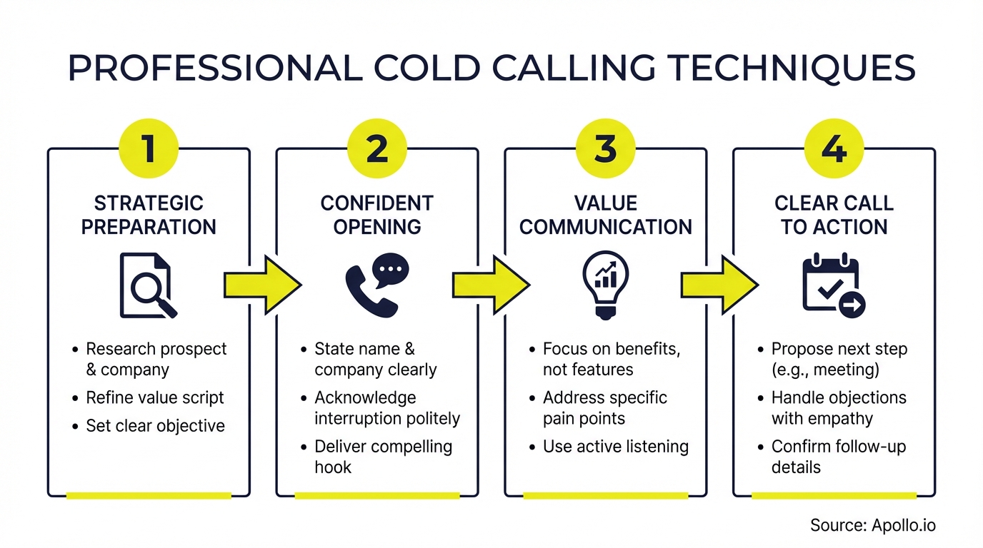 Infographic summarizing key prospecting workflow with actionable steps