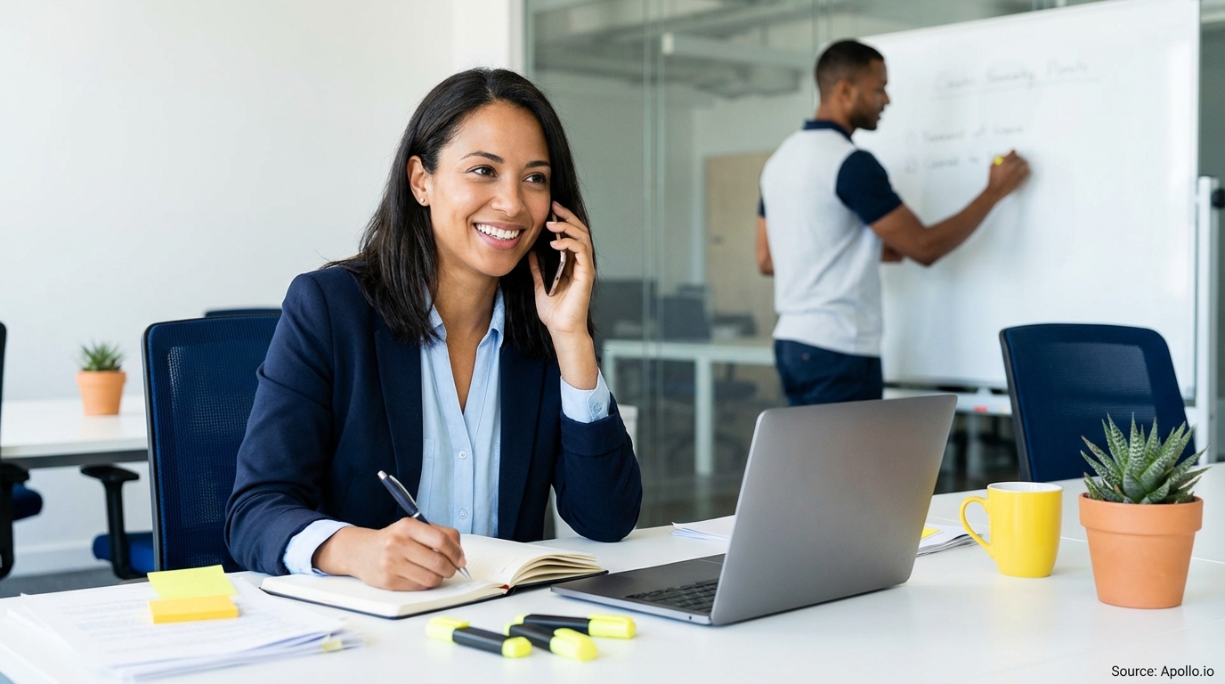Professional researching leads on laptop at a clean desk planning outreach campaigns