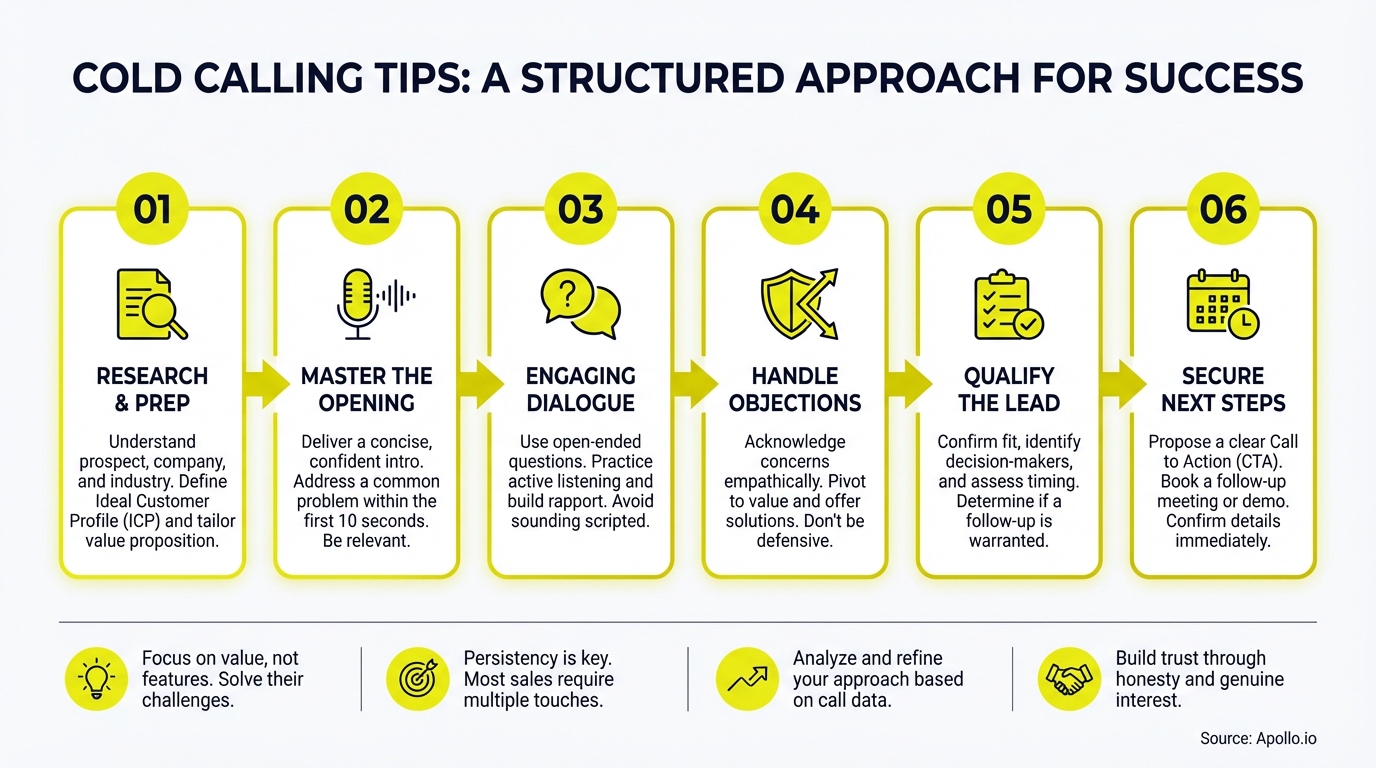 Infographic summarizing key prospecting workflow with actionable steps