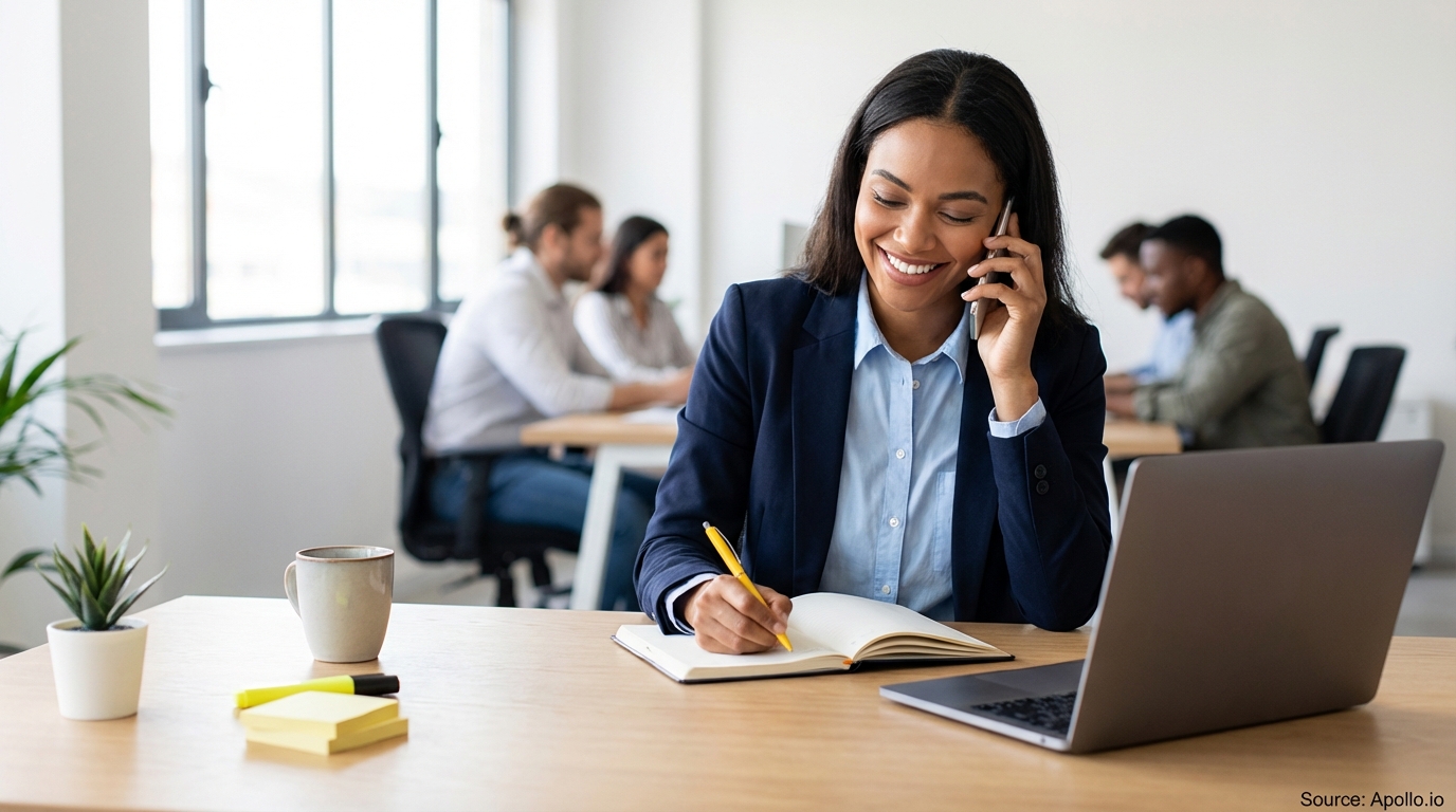 Professional researching leads on laptop at a clean desk planning outreach campaigns