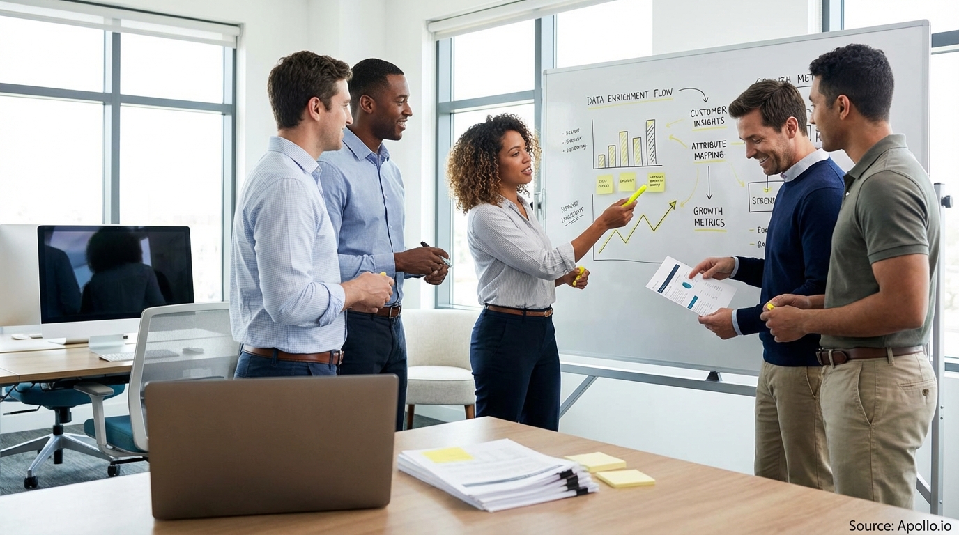Team reviewing hand-drawn charts on a whiteboard analyzing performance data