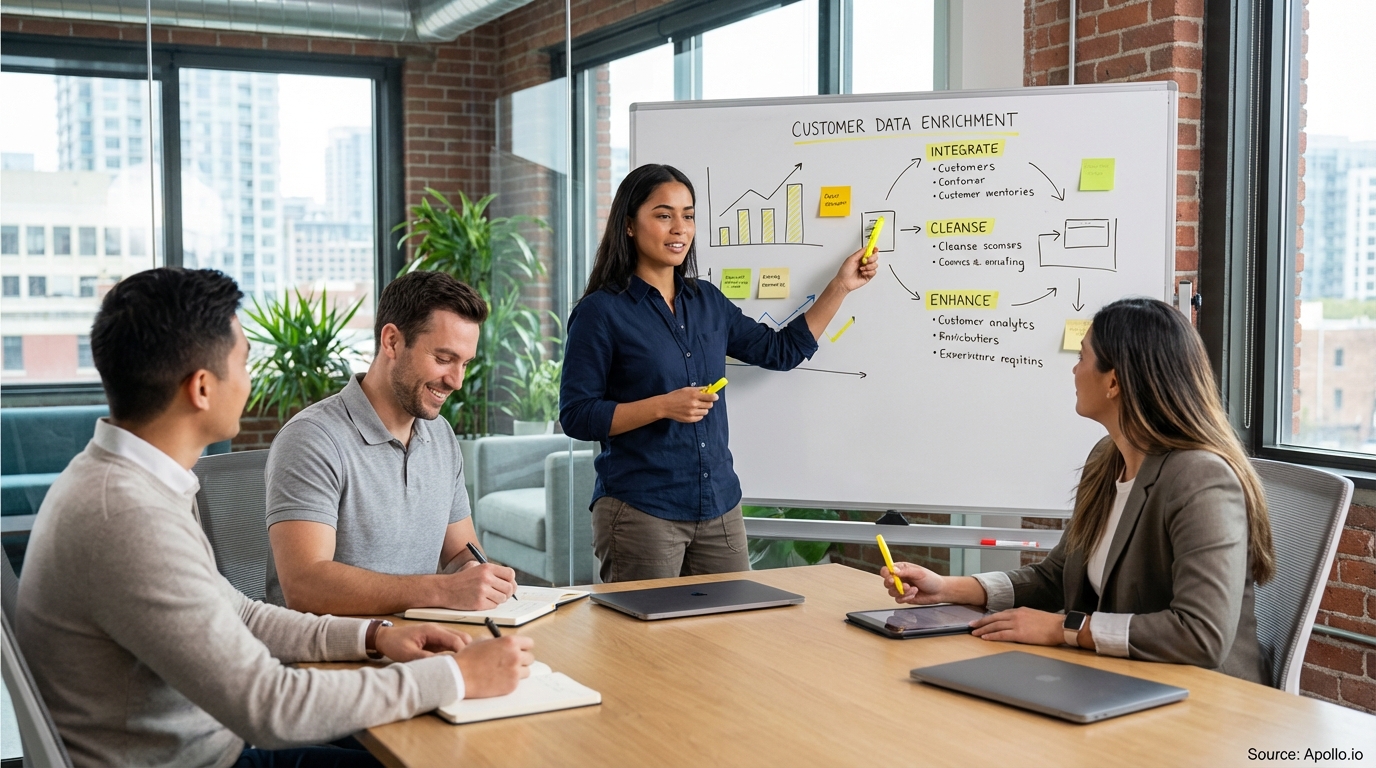 Professional presenting insights on a whiteboard to colleagues analyzing performance data