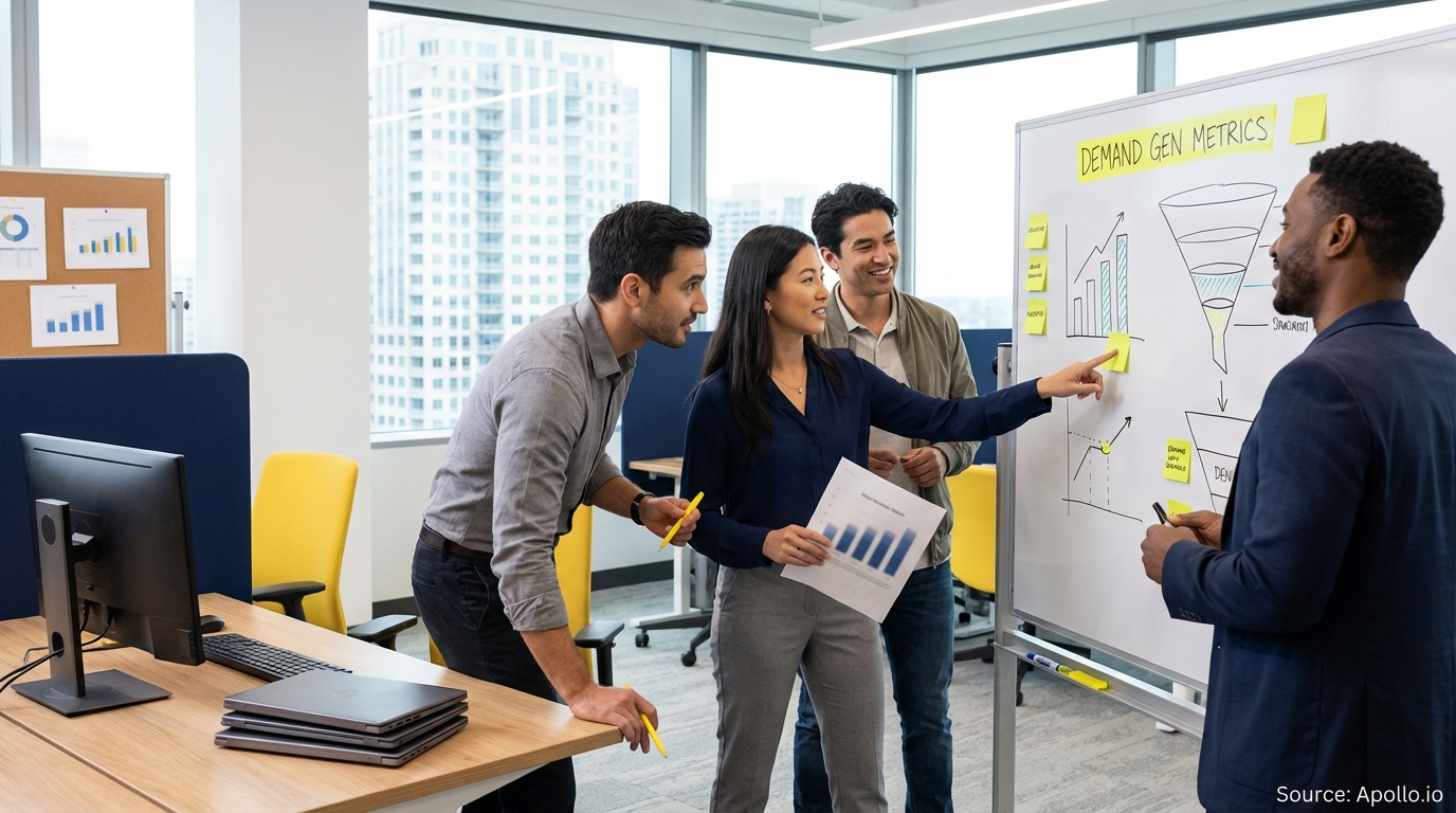 Team reviewing hand-drawn charts on a whiteboard analyzing performance data