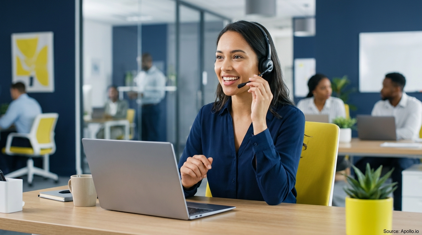 Professional in a modern business setting during outbound prospecting