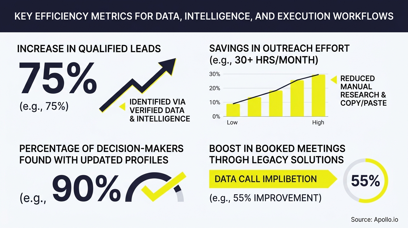 Infographic highlights 75% lead growth, 90% profile accuracy, and 55% more meetings through verified data and intelligence.