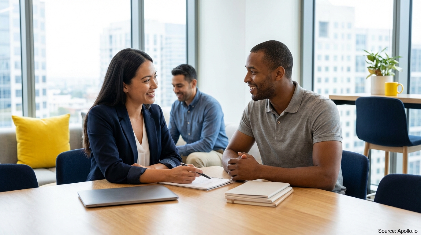 Professional working in a modern corporate office space evaluating sales technology options