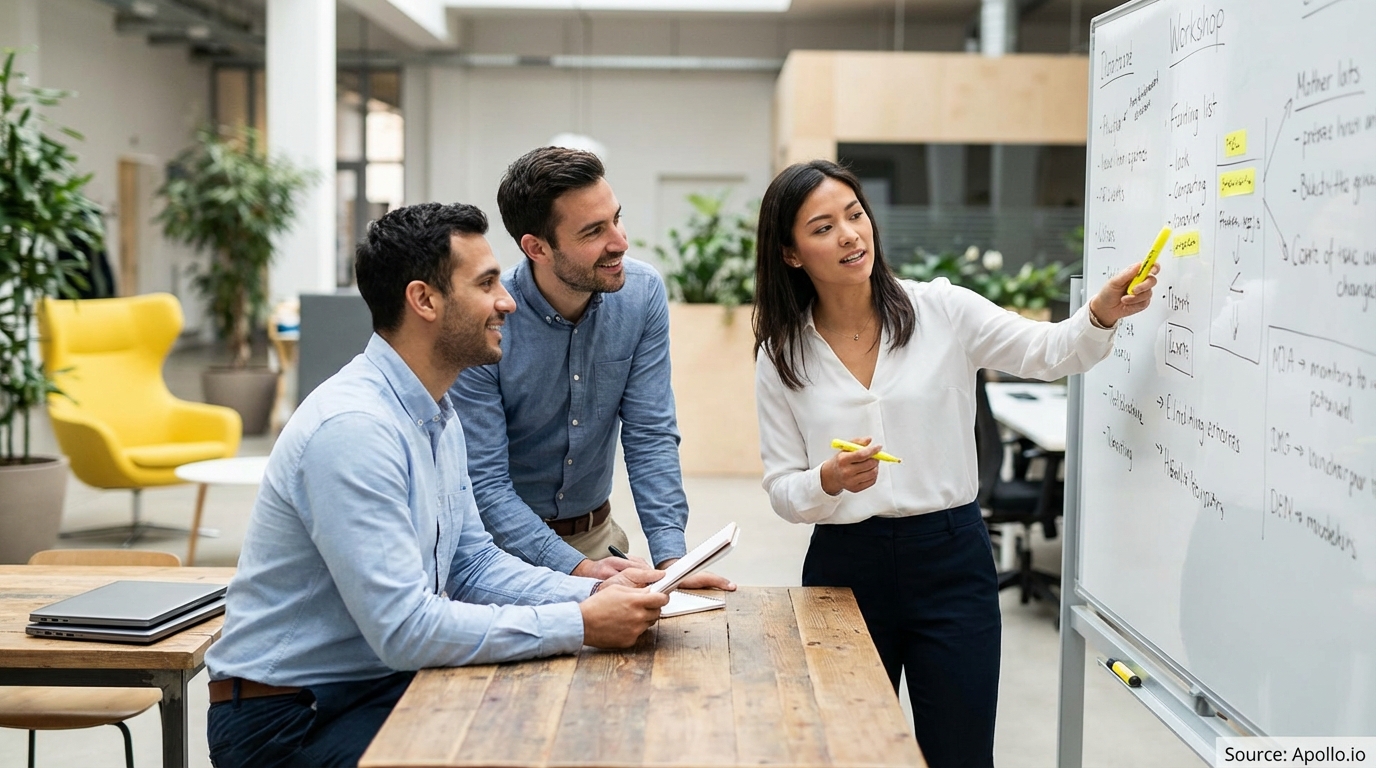 Professional working in a modern corporate office space developing growth strategies