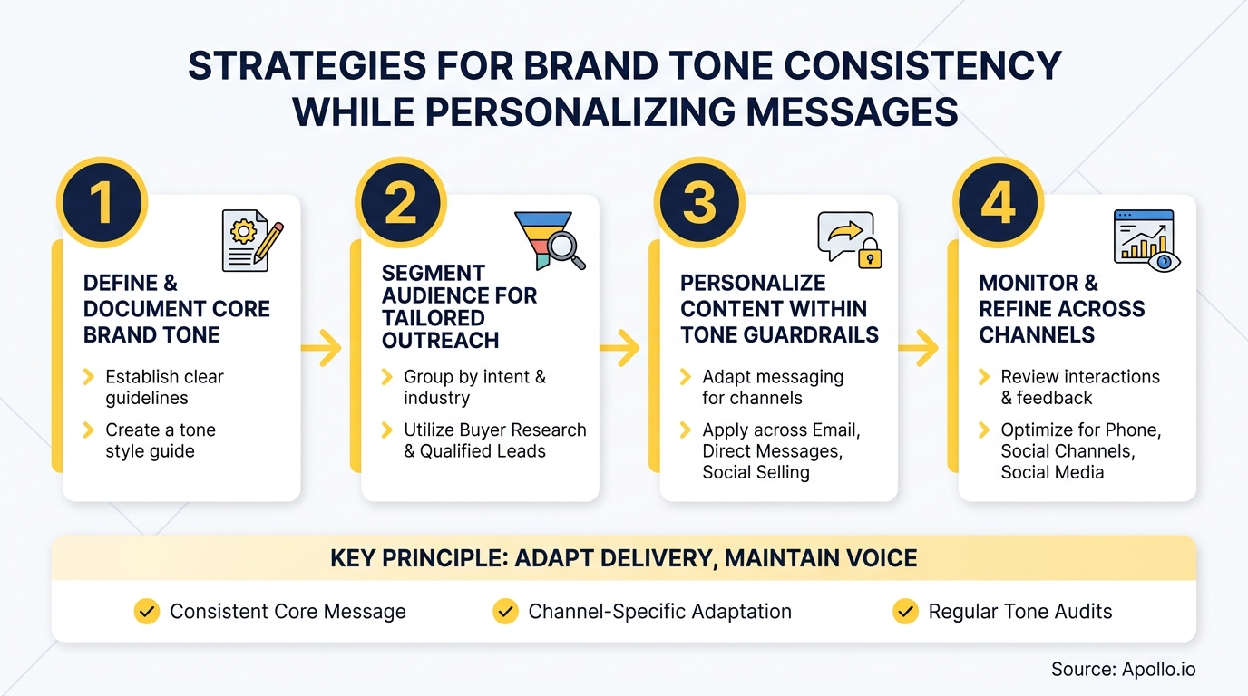 Diagram outlining four steps for consistent brand tone while personalizing messages.
