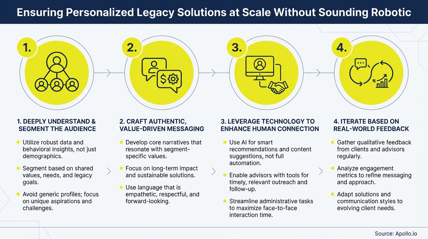 how to ensure personalized Legacy Solutions at scale without sounding robotic infographic — key steps and actionable takeaways