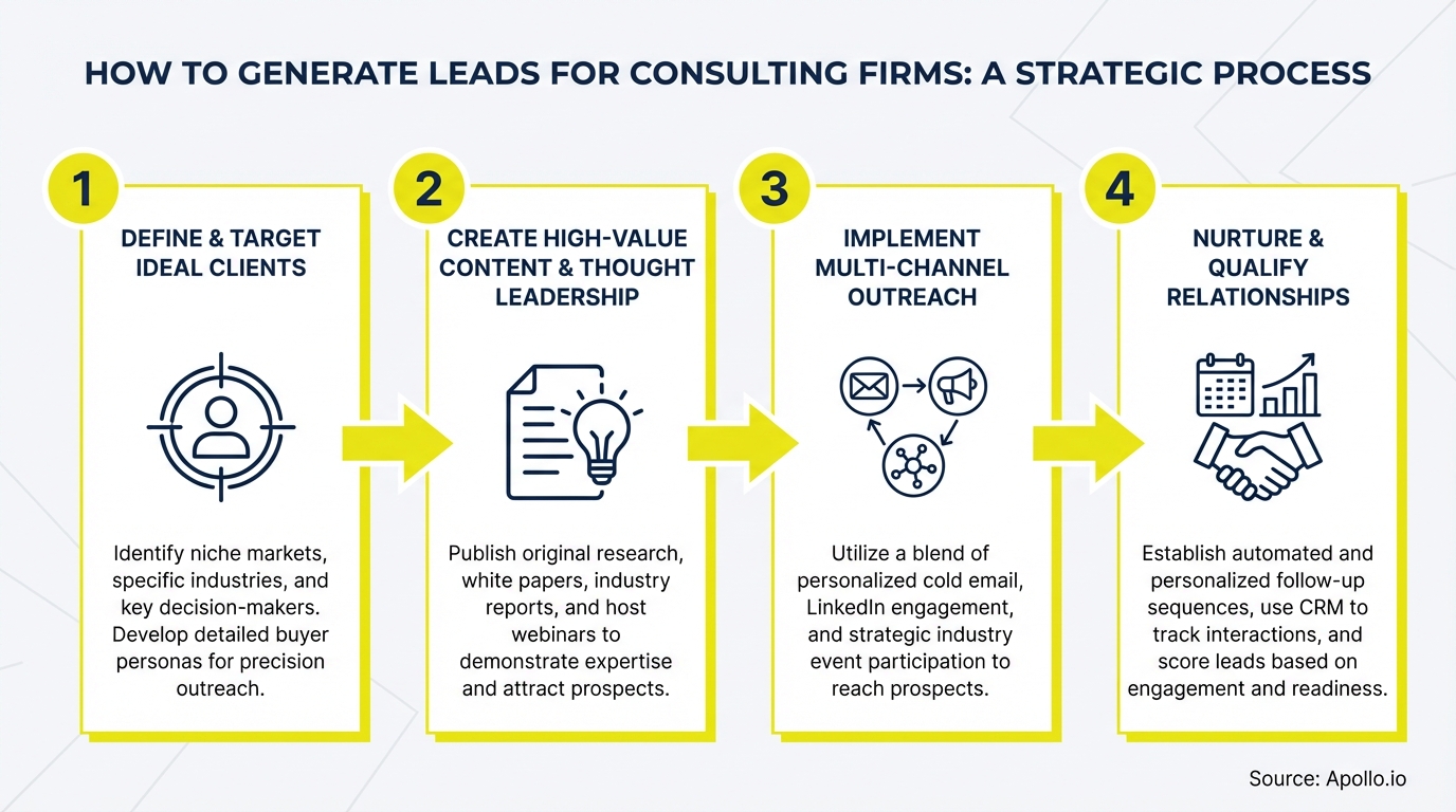 how to generate leads for consulting firms? infographic — key steps and actionable takeaways