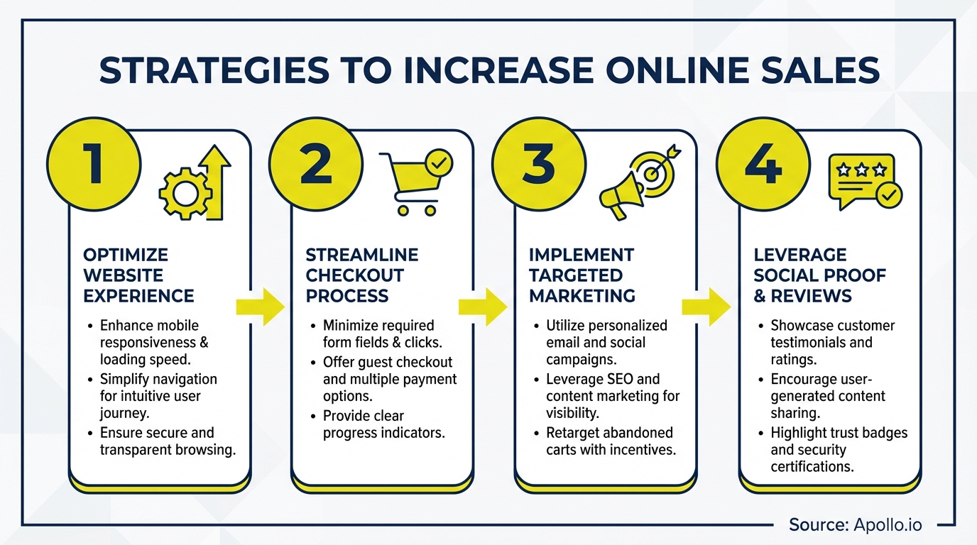 Infographic summarizing key sales strategy with actionable steps