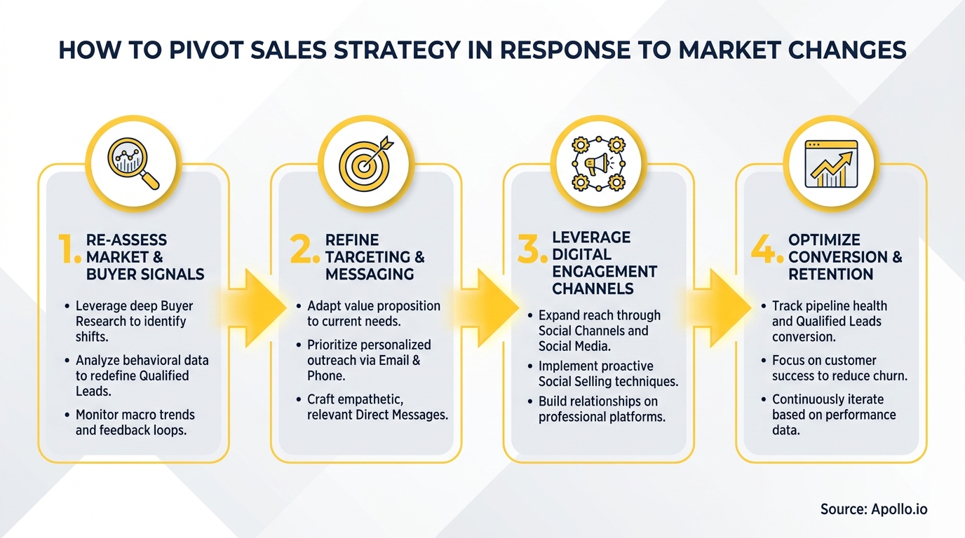 Four-step diagram detailing how to pivot sales strategy in response to market changes.