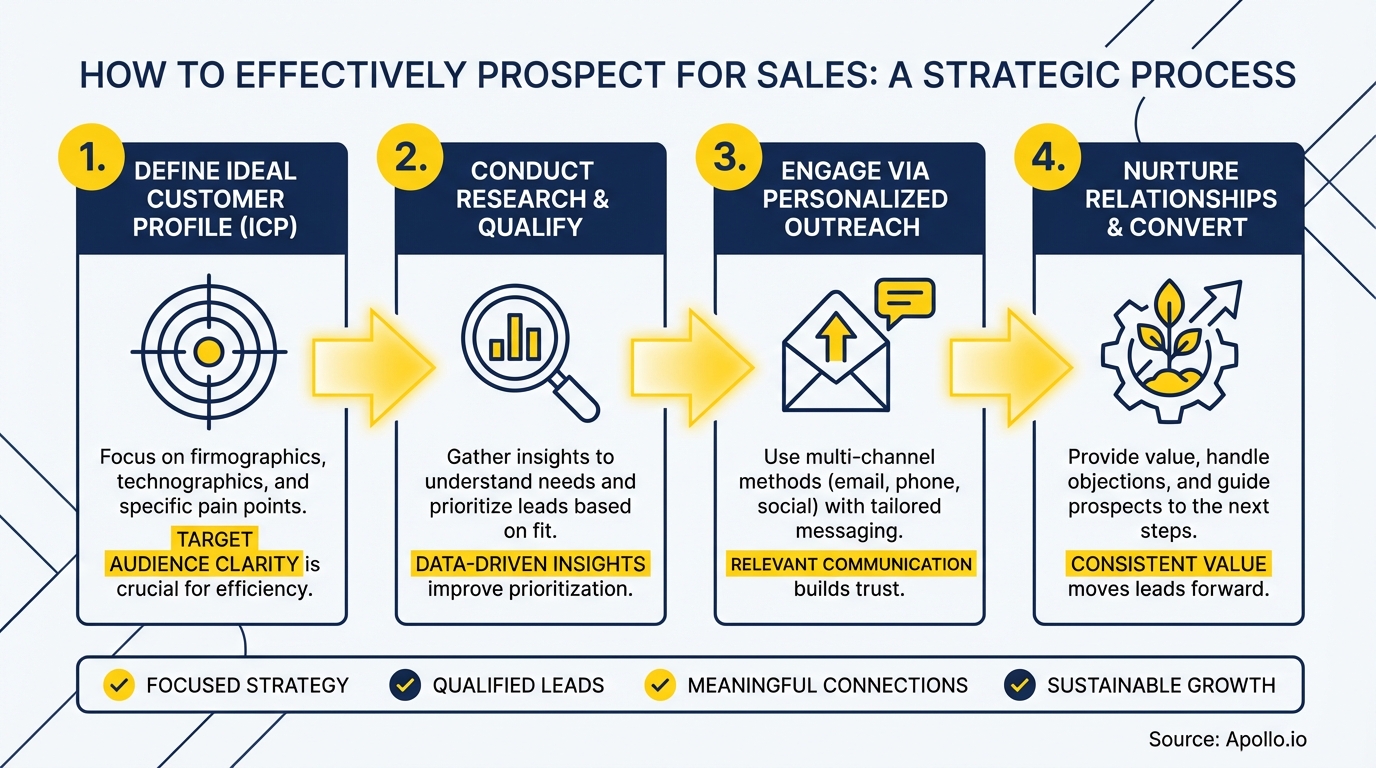 Infographic summarizing key sales strategy with actionable steps
