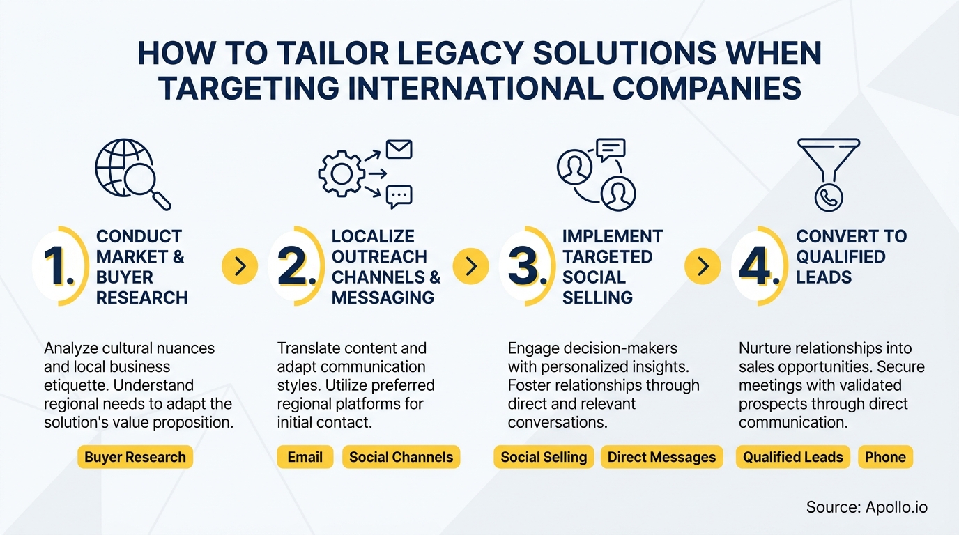 Infographic outlining a four-step process for tailoring solutions when targeting international companies.