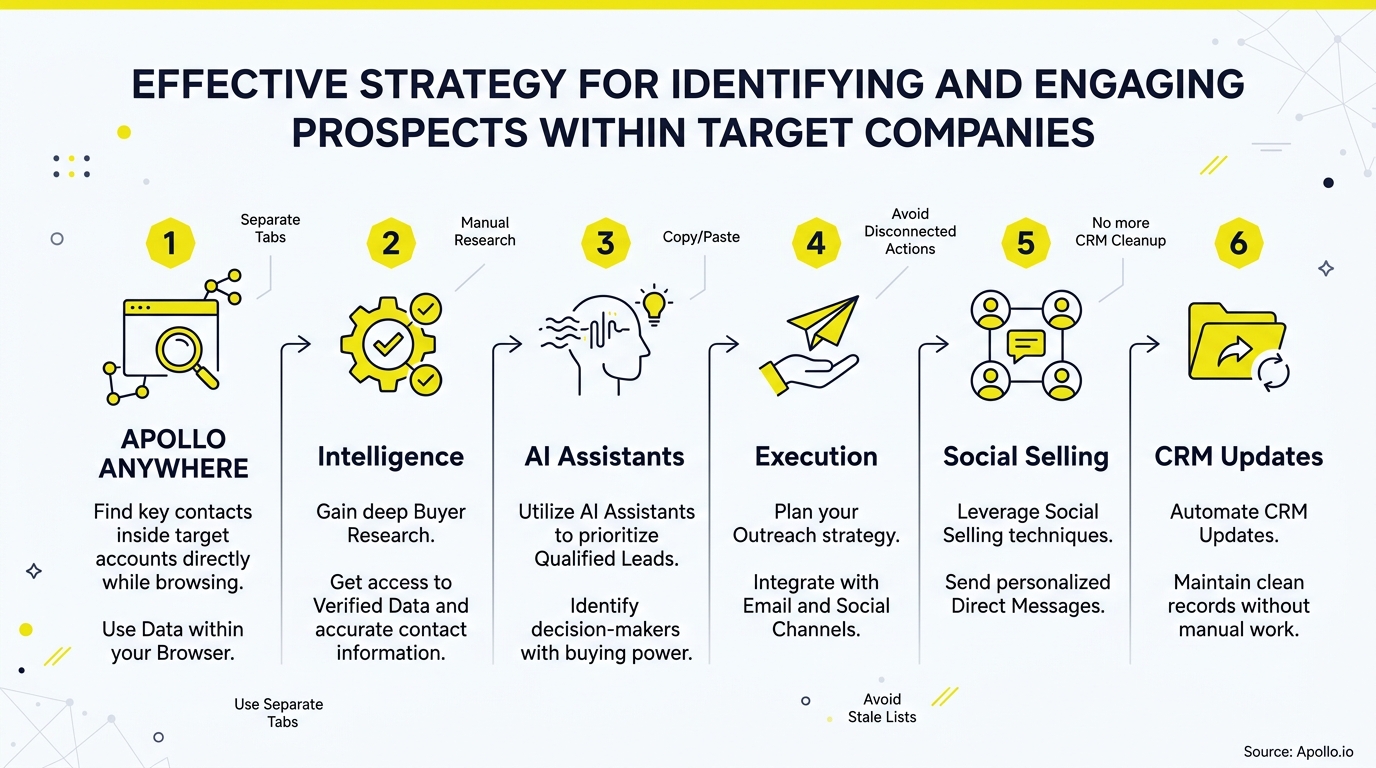 identify prospects within target companies that i can get in touch with infographic, key steps and actionable takeaways