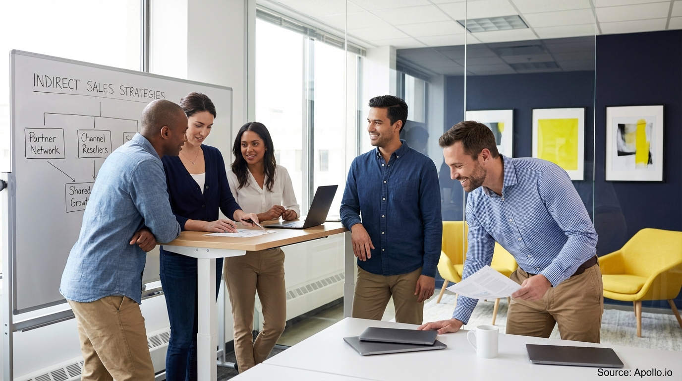 Sales team collaborating in a modern open-plan office in a sales team meeting