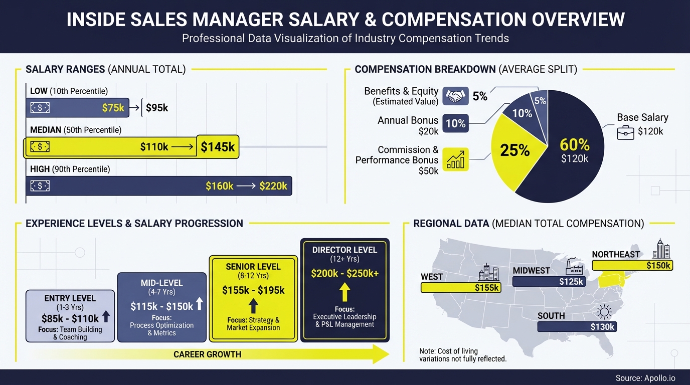 inside sales manager salary - salary breakdown and compensation insights infographic
