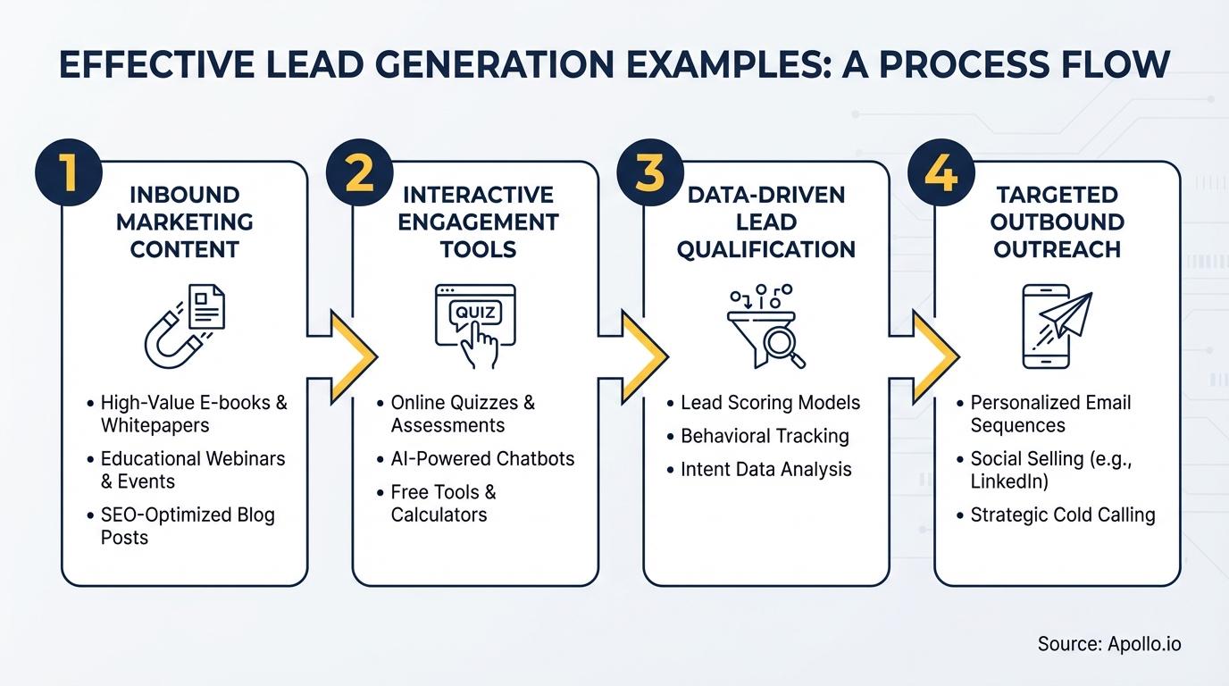 Infographic summarizing key prospecting workflow with actionable steps