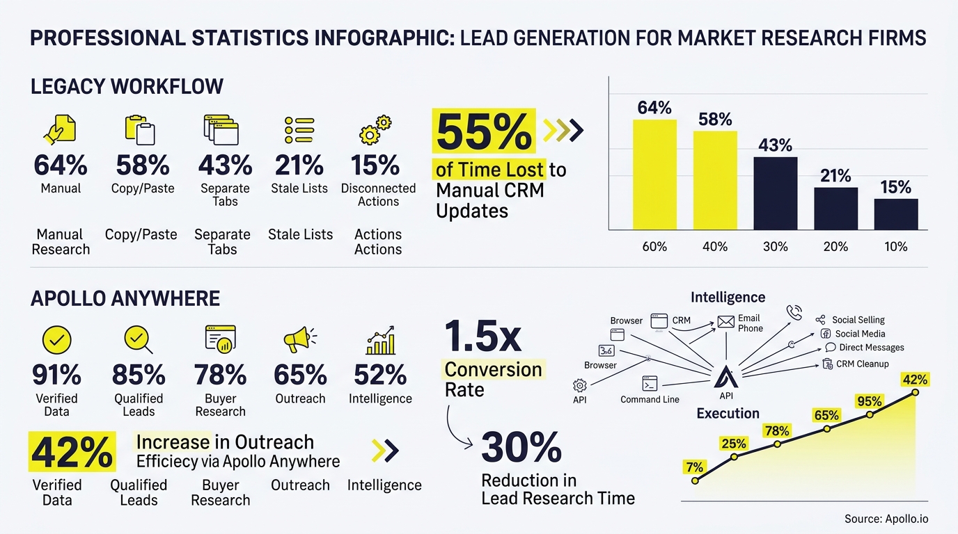 Statistics, charts, and workflow diagrams compare efficiency and conversion metrics for legacy versus automated lead generation.