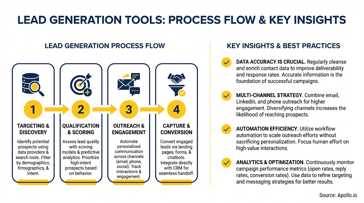 Infographic summarizing key prospecting workflow with actionable steps