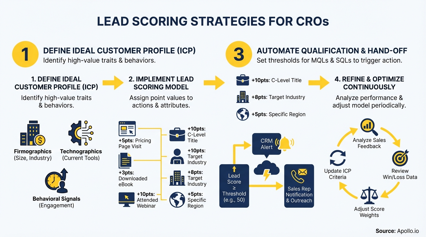 Flowchart detailing a four-step lead scoring strategy for CROs.