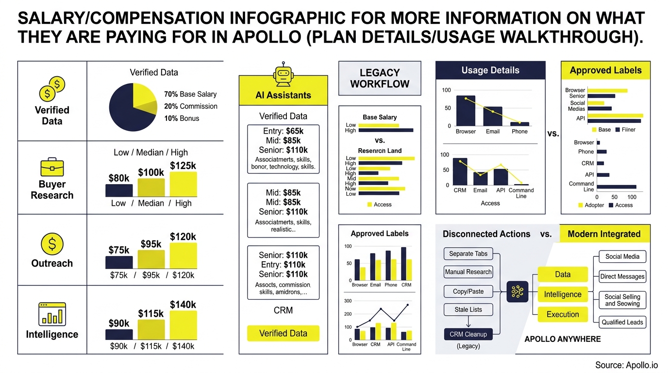 Infographic showcasing salary ranges, compensation percentages, and workflow comparisons through various charts, graphs, and diagrams.