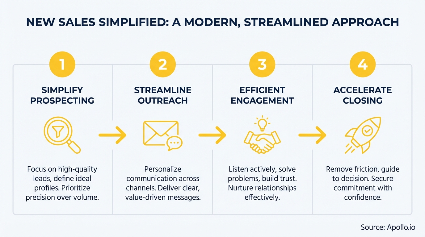 Infographic summarizing key sales strategy with actionable steps