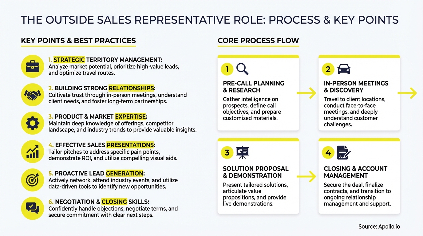 Infographic summarizing key sales strategy with actionable steps