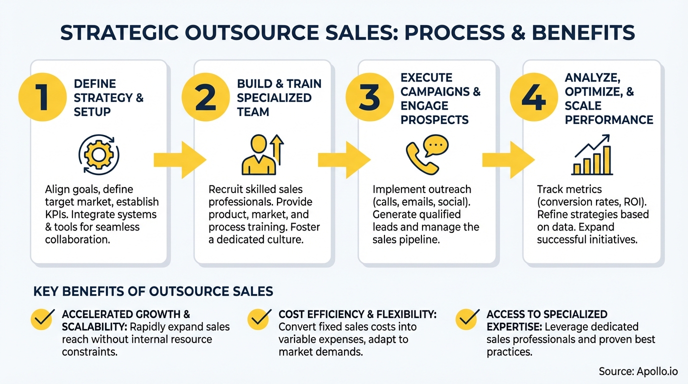 Infographic summarizing key sales strategy with actionable steps