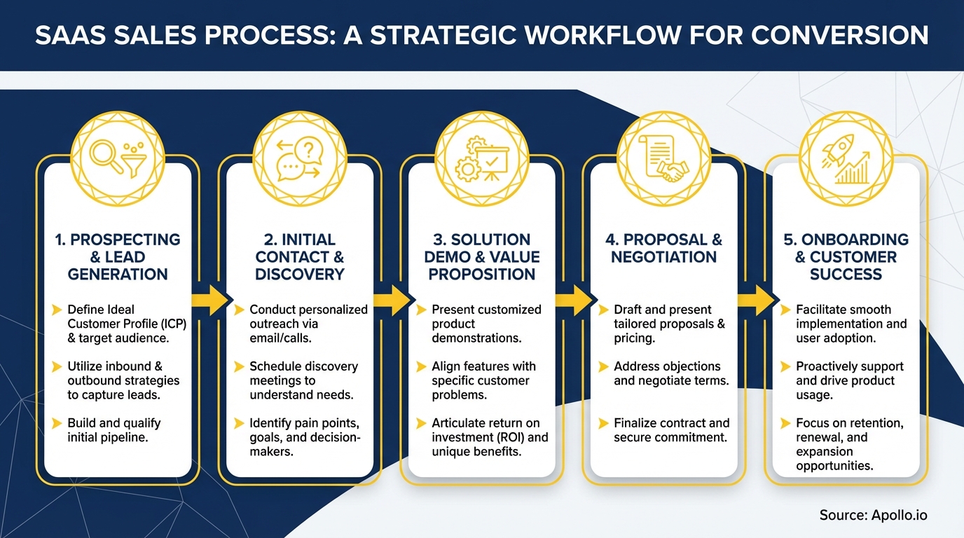 Infographic summarizing key sales strategy with actionable steps