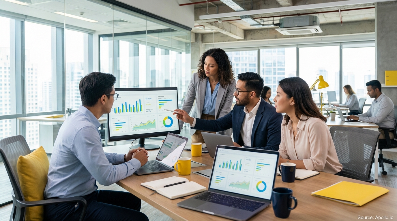 Professional sales team working on sales analyst