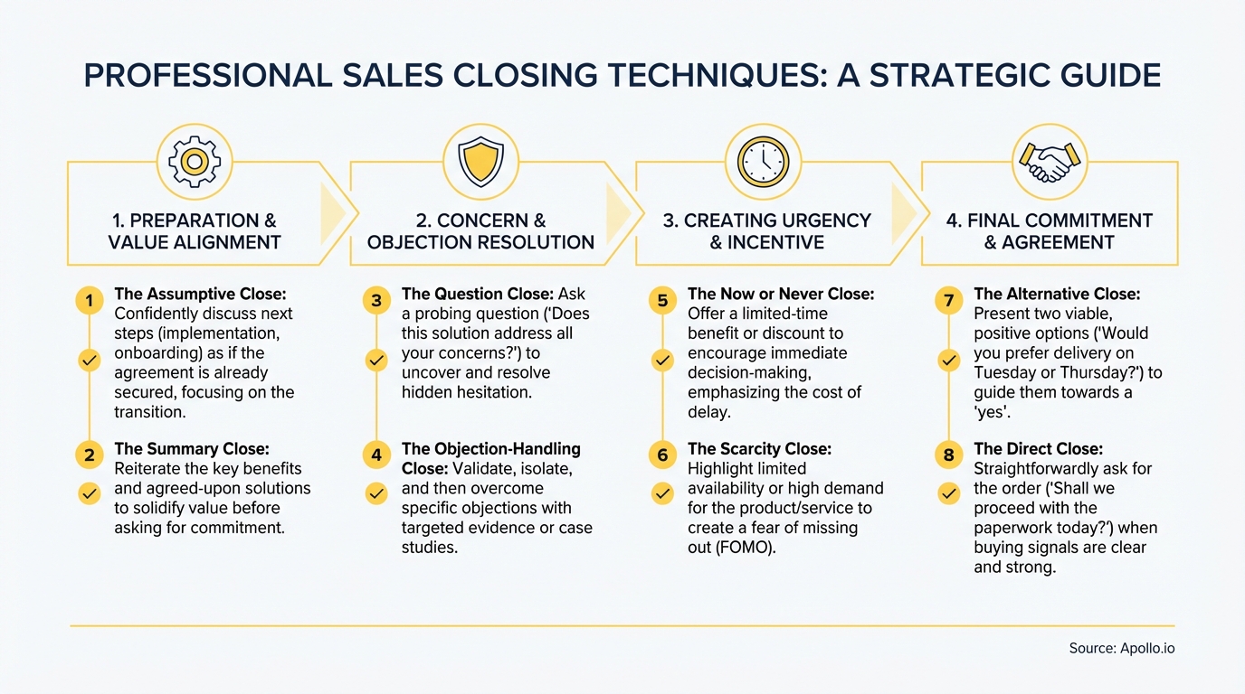 Infographic summarizing key sales strategy with actionable steps