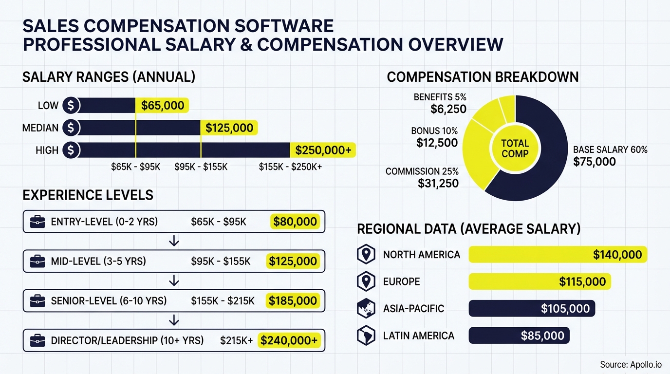 Infographic showing sales professional salary ranges and compensation breakdown by experience level