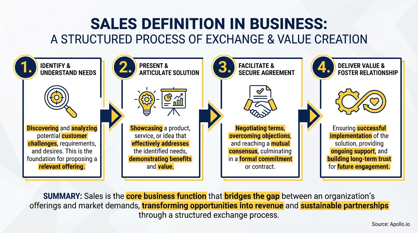 Diagram outlining the four-step sales definition and value creation process.
