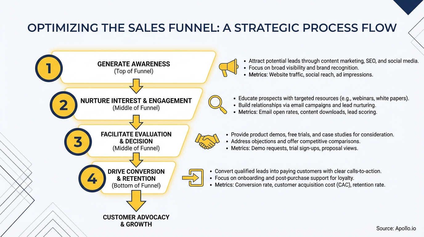 Infographic summarizing key sales strategy with actionable steps