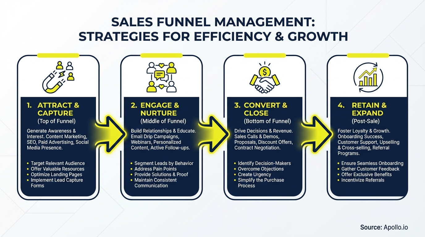 Infographic summarizing key sales strategy with actionable steps