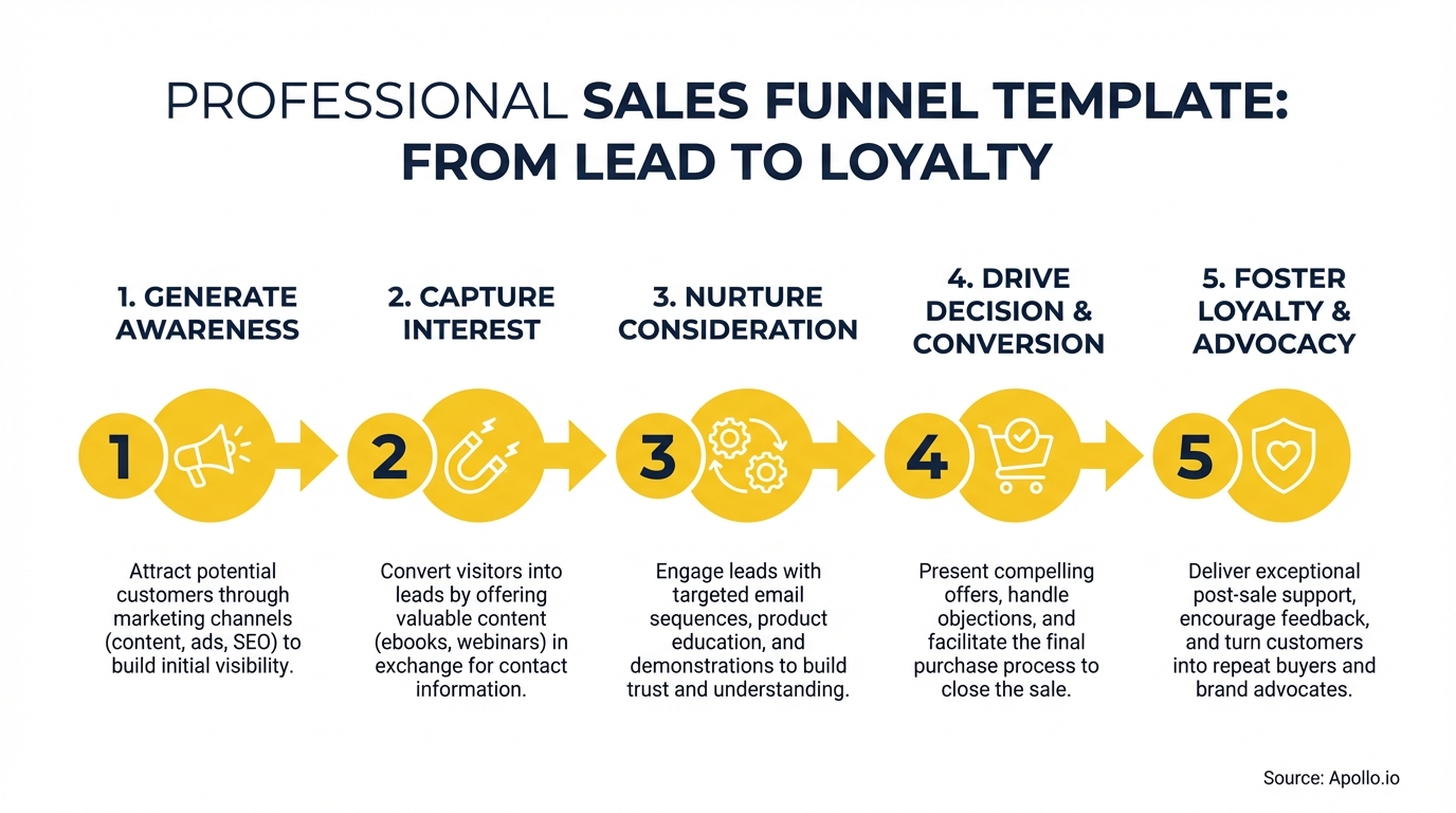 Infographic summarizing key sales strategy with actionable steps