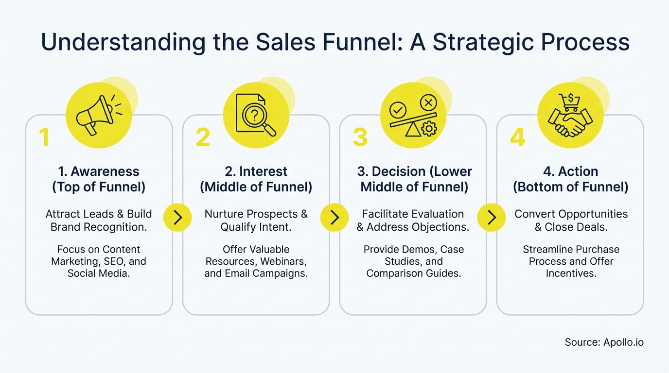 Infographic summarizing key sales strategy with actionable steps