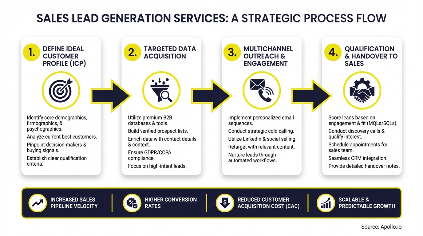 Infographic summarizing key sales strategy with actionable steps