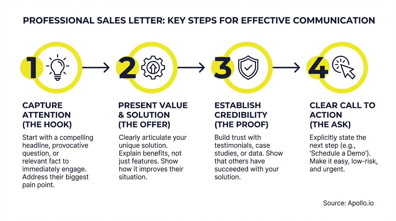 Infographic summarizing key sales strategy with actionable steps