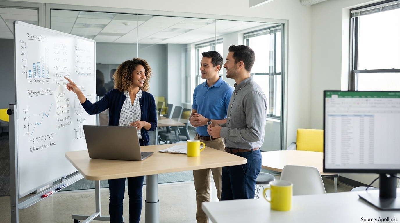 Sales team collaborating in a modern open-plan office evaluating sales technology options