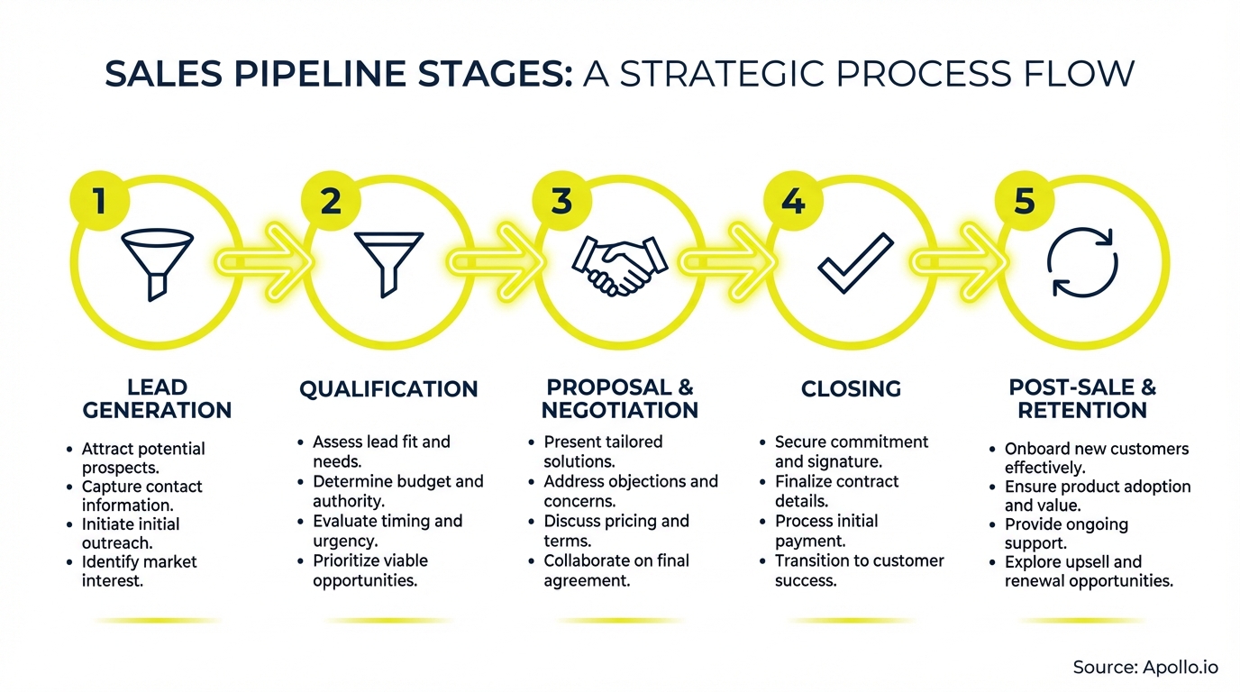 Infographic summarizing key sales strategy with actionable steps