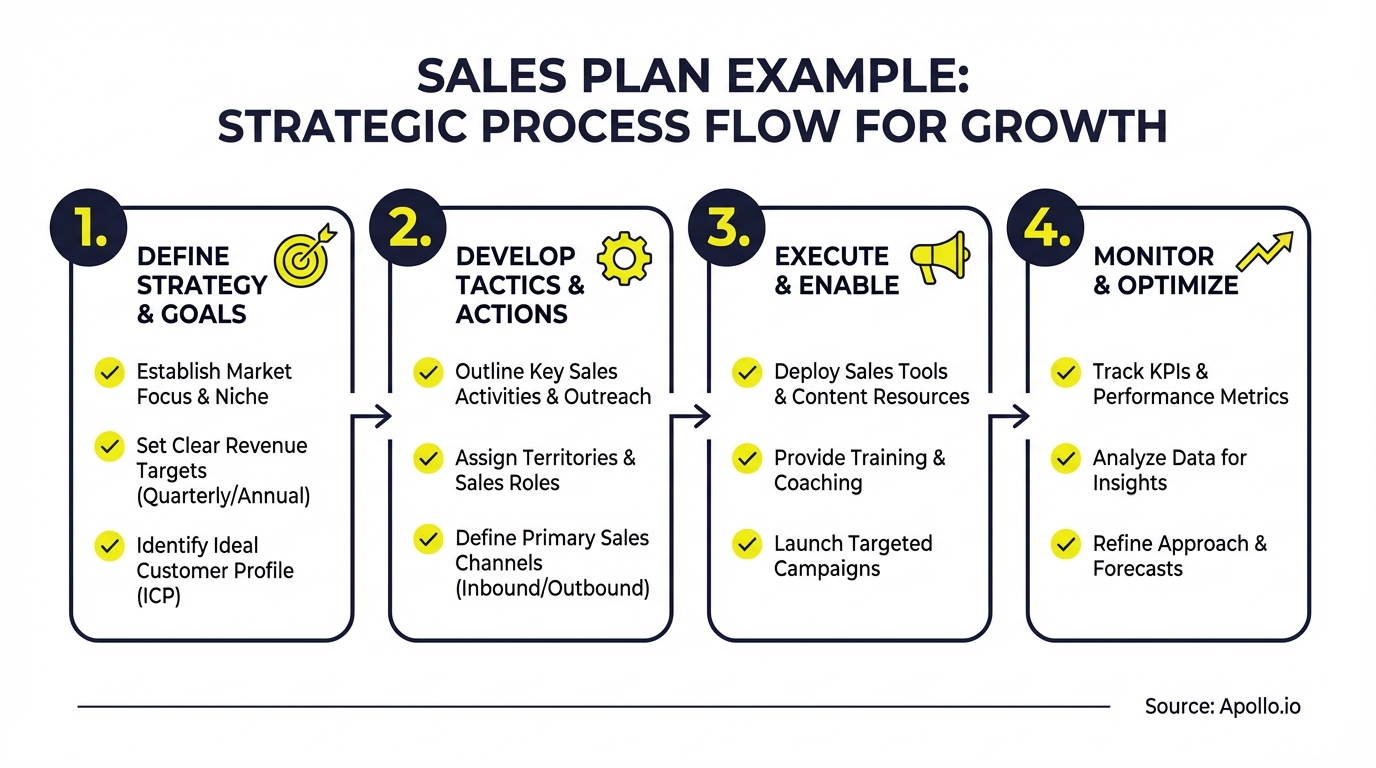 Infographic summarizing key sales strategy with actionable steps