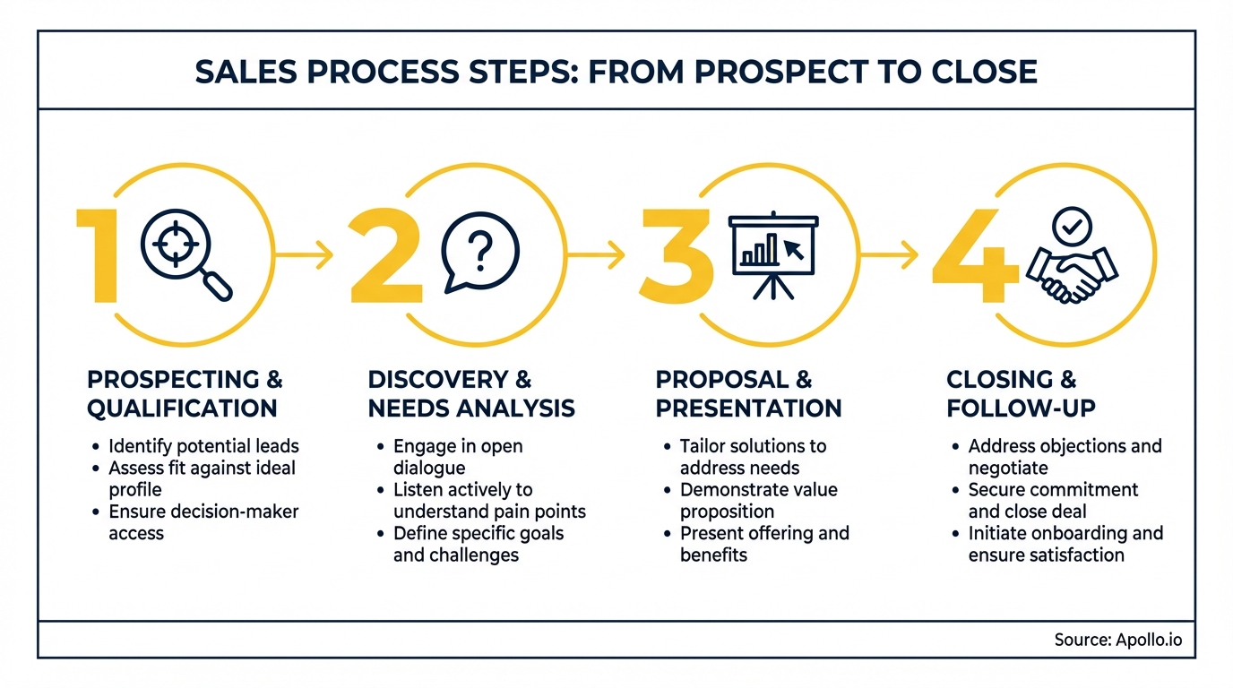 Infographic summarizing key sales strategy with actionable steps