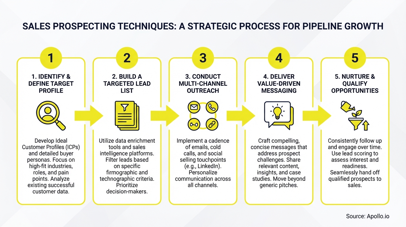 Infographic summarizing key sales strategy with actionable steps